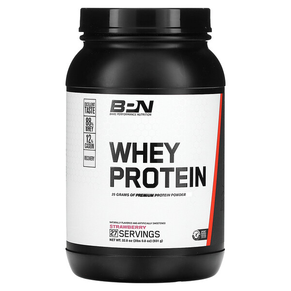 Сывороточный протеин, клубника, 2 фунта (931 г) Bare Performance Nutrition