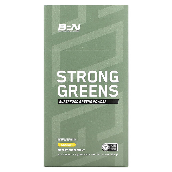 Strong Greens, лимон, 20 пакетов по 0,26 унции (7,5 г) каждый Bare Performance Nutrition