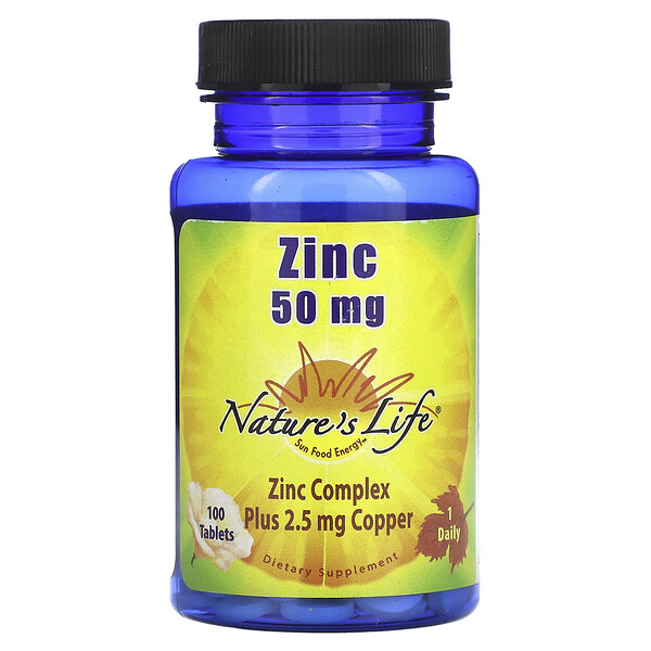 Цинк, 50 мг, 100 таблеток Nature's Life