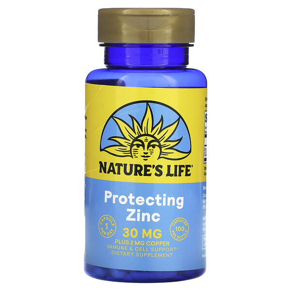 Цинк, 30 мг, 100 капсул Nature's Life