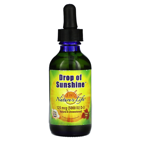 Drop Of Sunshine, 125 mcg (5,000 IU), 2 fl oz (Жидкие унции) (60 ml) Nature's Life