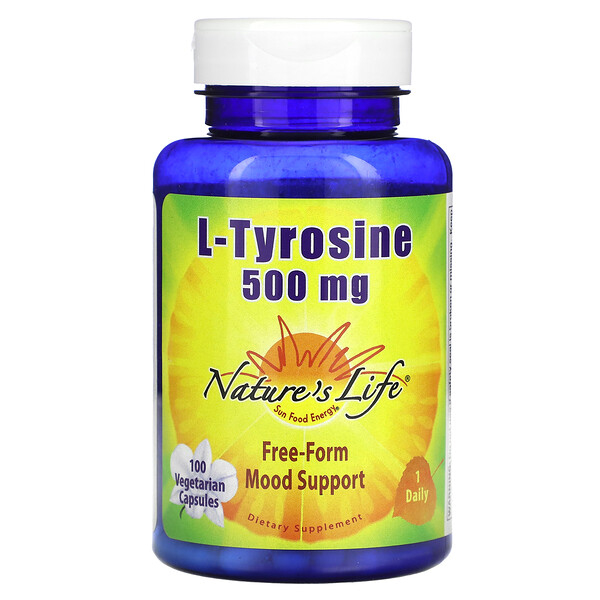 L-тирозин, 500 мг, 100 вегетарианских капсул Nature's Life