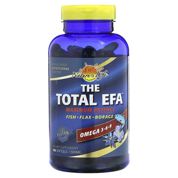 Total EFA, максимальная эффективность, 180 мягких таблеток Nature's Life