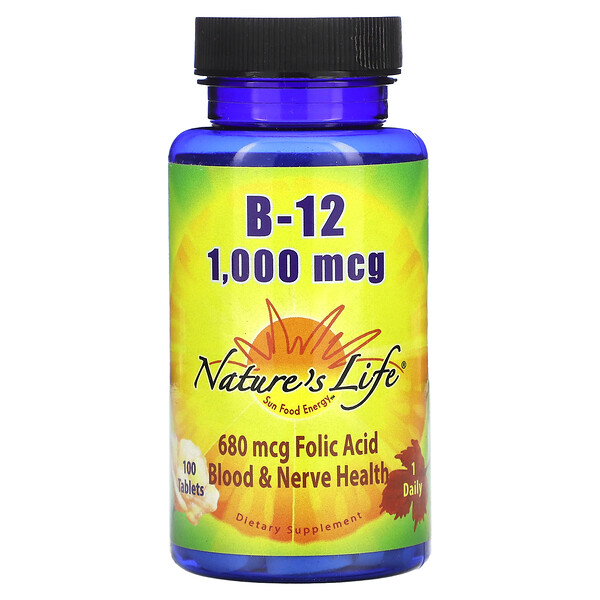 B-12, 1000 мкг, 100 таблеток Nature's Life