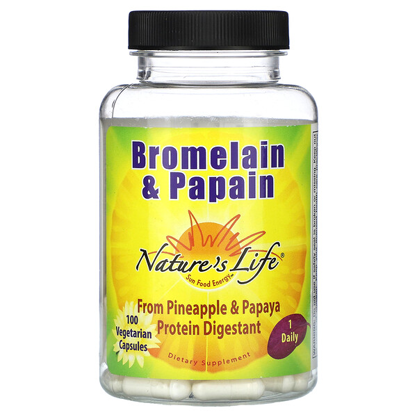 Бромелаин и Папаин - 100 растительных капсул - Nature's Life Nature's Life