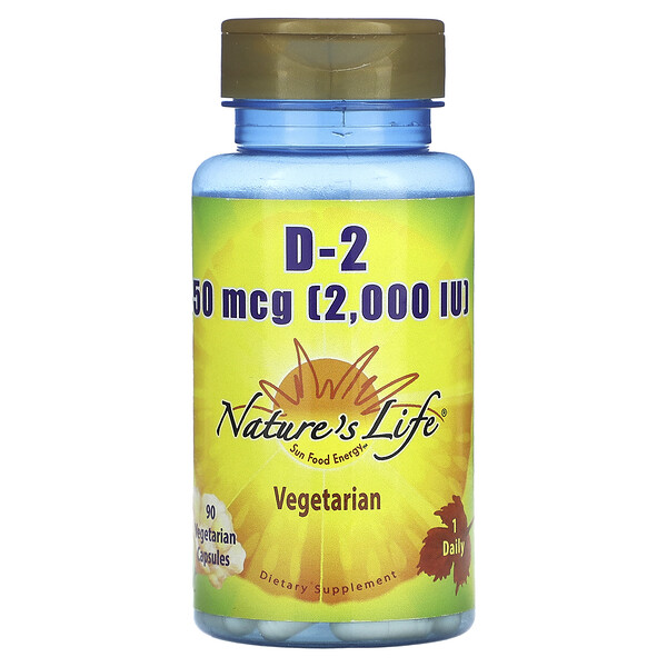 Vitamin D-2, 50 mcg (2,000 IU), 90 Vegetarian Capsules (Вегетарианские капсулы) Nature's Life