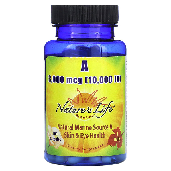 Витамин А, 3000 мкг (10 000 МЕ), 100 капсул Nature's Life