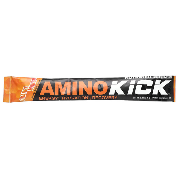 Amino Kick, Апельсин и манго, 1 упаковка в стиках, 0,32 унции (9 г) NutraBio