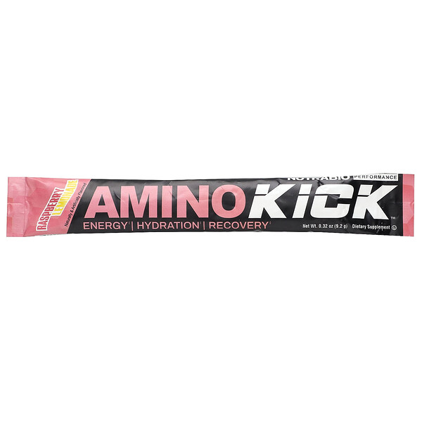 Amino Kick, Малиновый лимонад, 1 упаковка в стиках, 0,32 унции (9,2 г) NutraBio