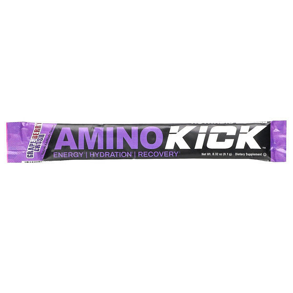 Amino Kick, Grape Berry Crush, 1 упаковка в стиках, 0,32 унции (9,1 г) NutraBio