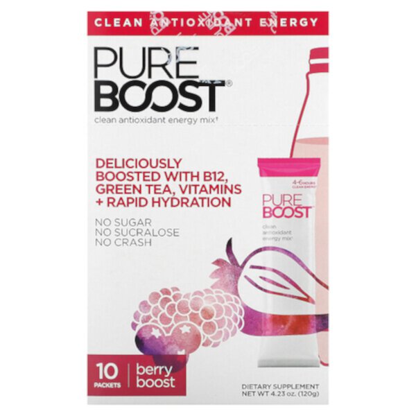 Clean Antioxant Energy Mix, Berry Boost, 10 пакетов по 0,42 унции (12 г) каждый Pureboost