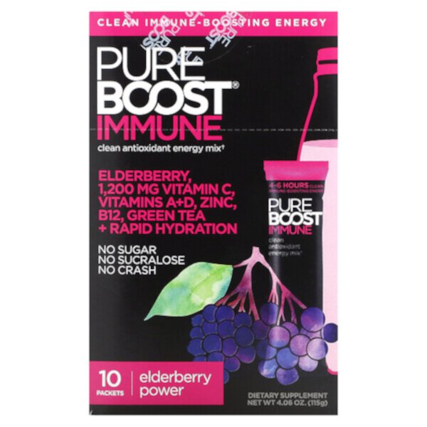 Immune, Чистая антиоксидантная энергетическая смесь, сила бузины, 10 пакетов по 11,5 г (0,41 унции) каждый Pureboost