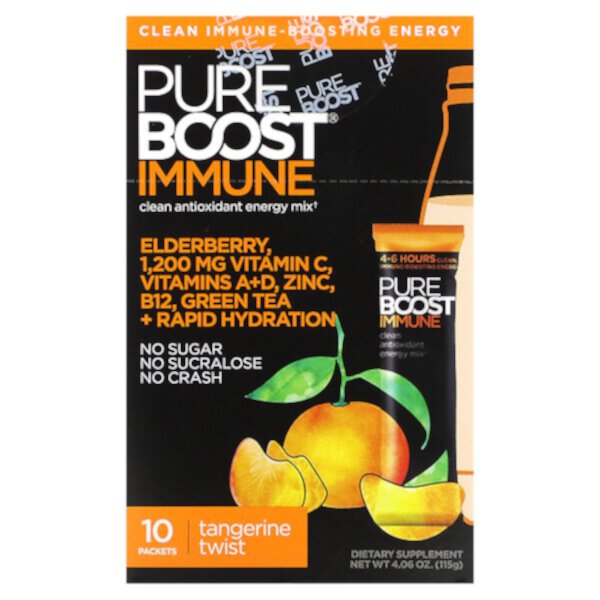 Immune, Чистая антиоксидантная энергетическая смесь, мандариновый твист, 10 пакетов по 0,41 унции (11,5 г) каждый Pureboost