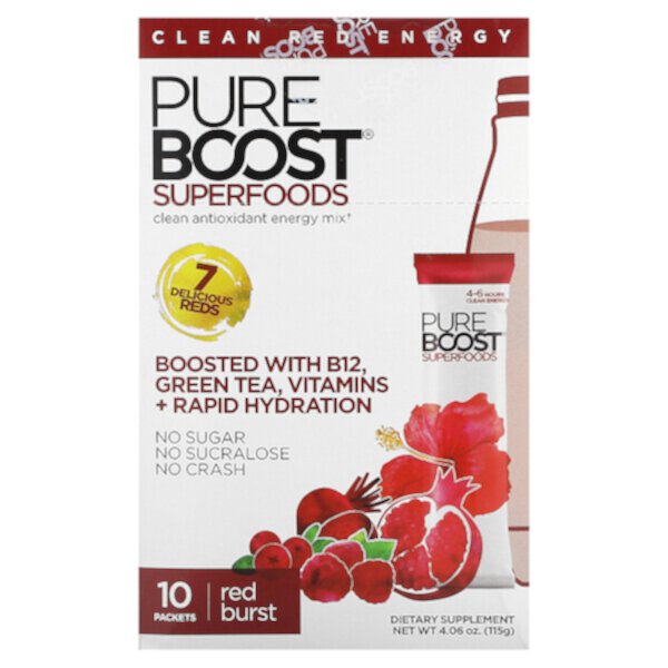 Superfoods, Чистая антиоксидантная энергетическая смесь, Red Burst, 10 пакетов по 0,41 унции (11,5 г) каждый Pureboost