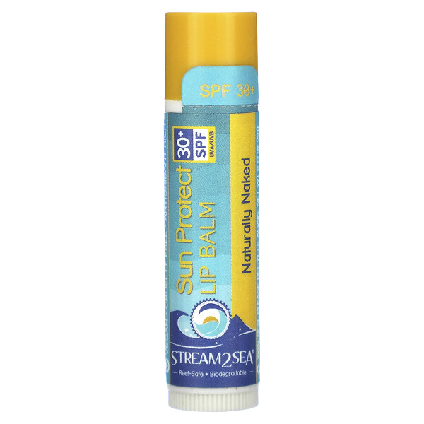 Бальзам для губ Sun Protect, SPF 30+, Naturally Naked, 0,15 унции (4 г) Stream2Sea