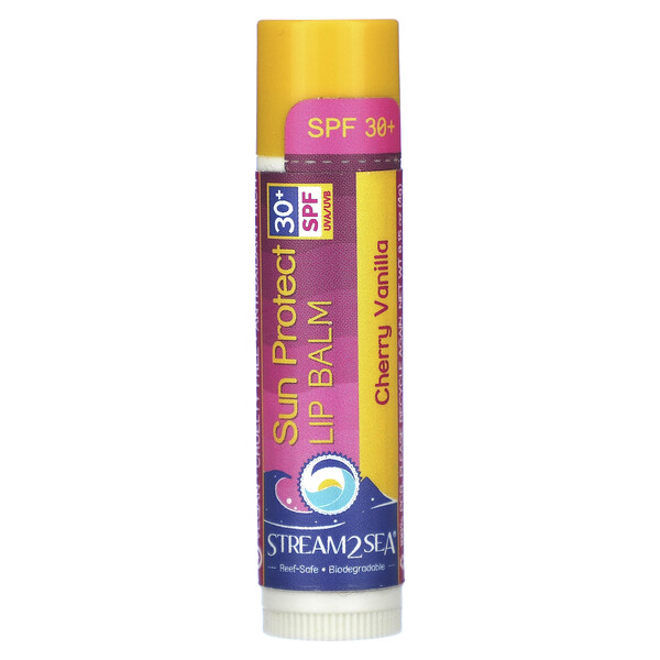 Бальзам для губ Sun Protect, SPF 30+, вишня и ваниль, 0,15 унции (4 г) Stream2Sea