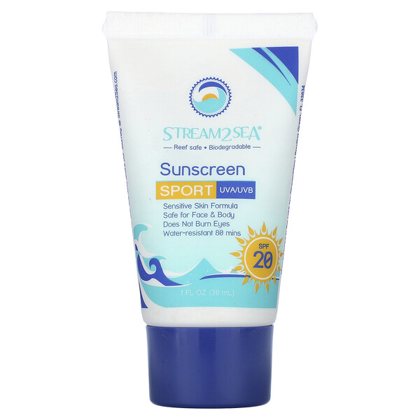 Sunscreen, Sport, SPF 20, 1 fl oz (30 ml) Stream2Sea