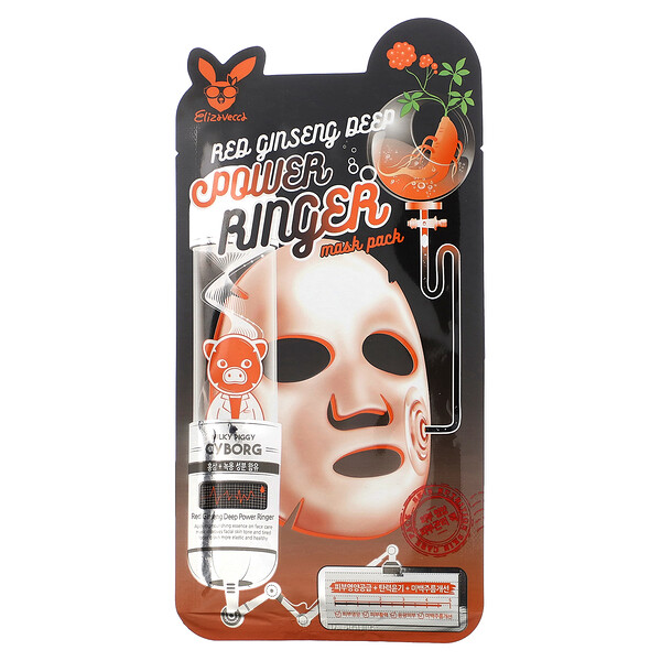 Milky Piggy Cyborg, Набор косметических масок Red Ginseng Deep Power Ringer, 1 тканевая маска, 23 мл (0,78 жидк. унции) Elizavecca