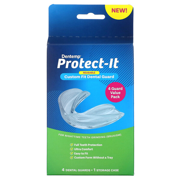 Protect-It, Reusable Custom Fit Dental Guard, 4 Dental Guards + 1 Storage Case Dentemp