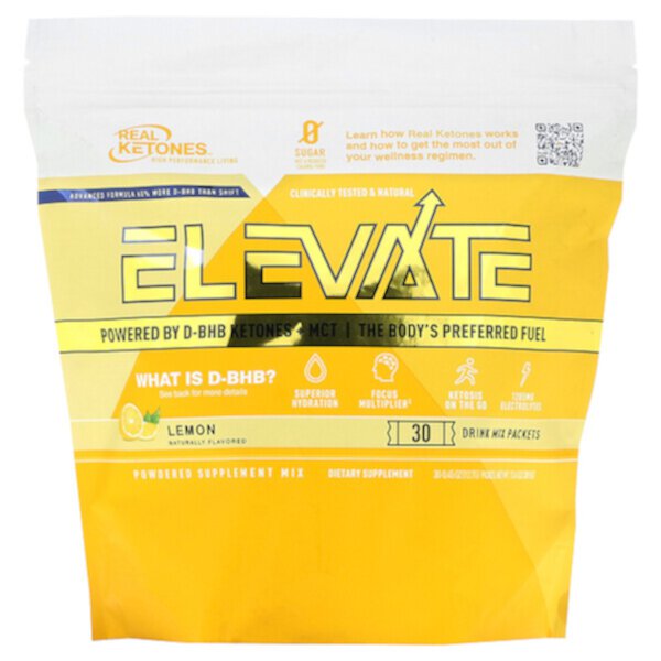 Elevate, Лимон, 30 пакетиков смеси для напитков, по 0,45 унции (12,7 г) каждый Real Ketones