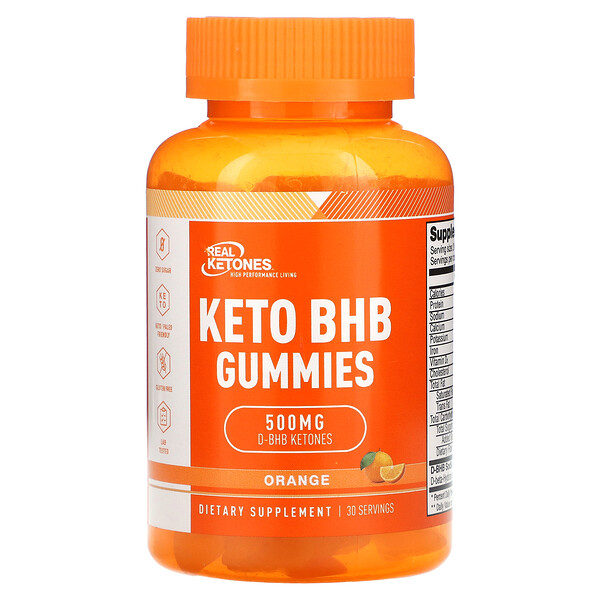 Keto BHB Gummies, Апельсин, 500 мг, 30 жевательных конфет (250 мг на жевательную конфету) Real Ketones