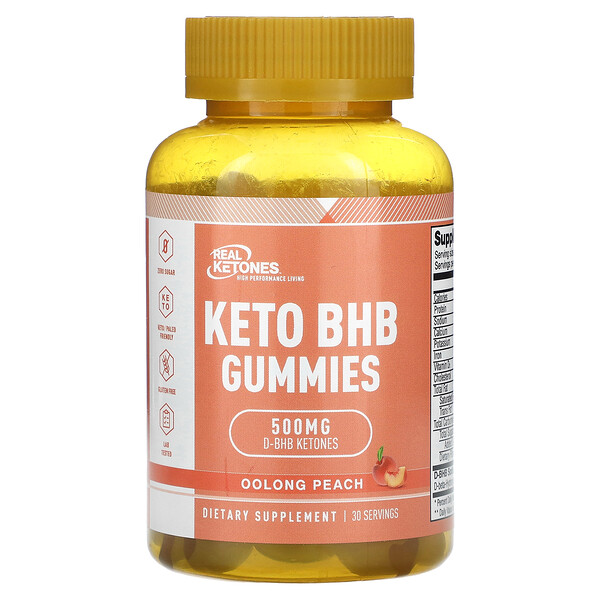 Keto BHB Gummies, Улун персиковый, 500 мг, 30 жевательных конфет (250 мг на жевательную конфету) Real Ketones