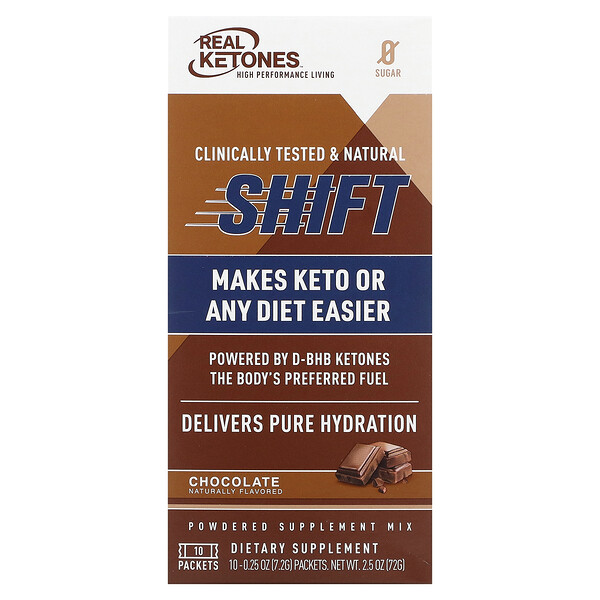 Shift, Шоколад, 10 пакетов по 0,25 унции (7,2 г) каждый Real Ketones