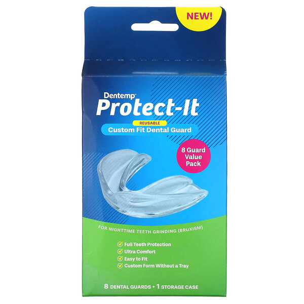 Protect-It, многоразовые стоматологические каппы индивидуальной посадки, 8 зубных капр + 1 футляр для хранения Dentemp