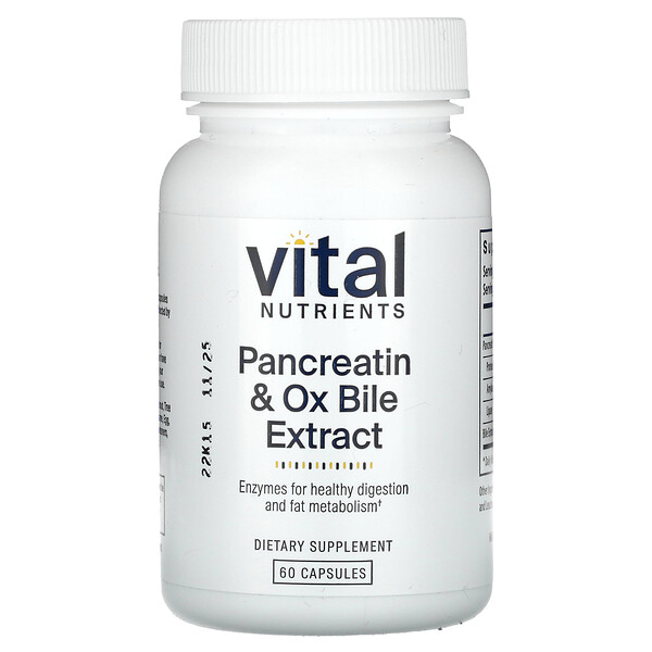 Панкреатин и Экстракт Желчи Быка - 60 капсул - Vital Nutrients Vital Nutrients