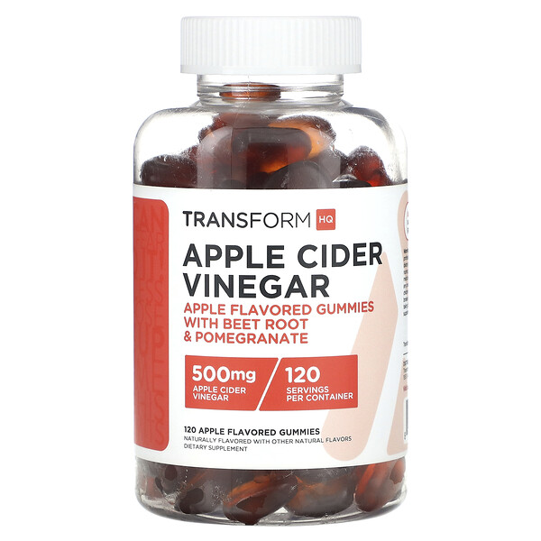 Яблочный уксус, 500 мг, 120 жевательных конфет со вкусом яблока TransformHQ