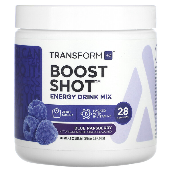 Boost Shot, Смесь для энергетического напитка, голубая малина, 4,8 унции (137,2 г) TransformHQ