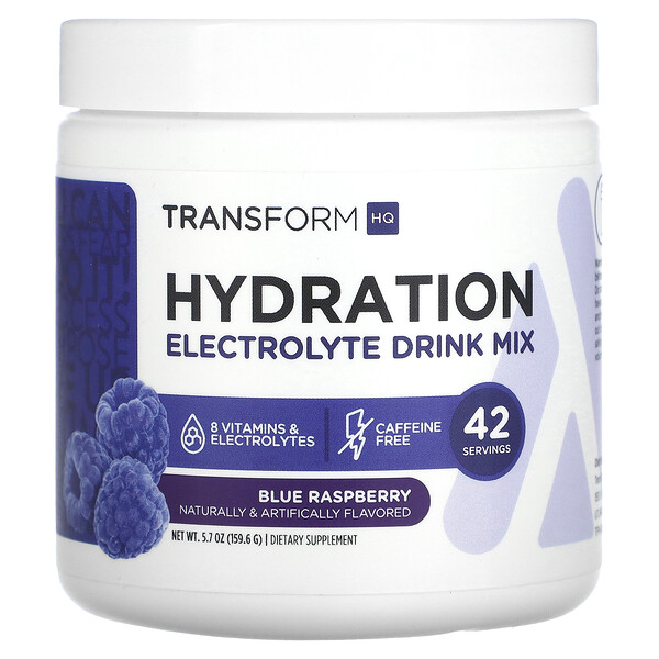 Hydration, Смесь для питья с электролитами, без кофеина, голубая малина, 5,7 унции (159,6 г) TransformHQ