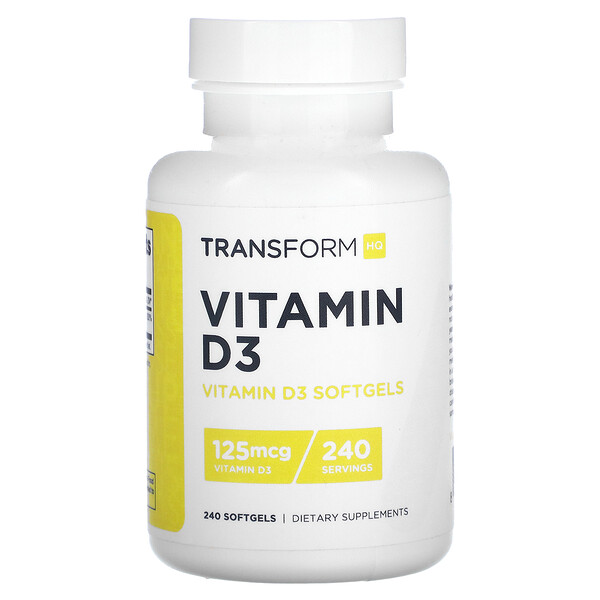 Витамин D3, 125 мкг, 240 мягких таблеток TransformHQ
