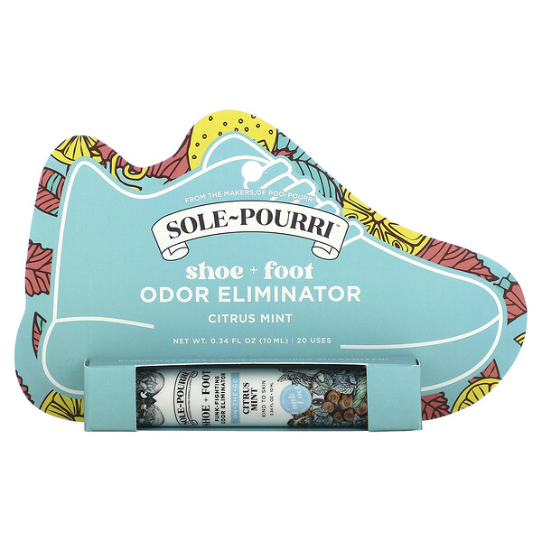 Sole-Pourri, Средство для устранения запаха обуви и ног, цитрусовая мята, 0,34 жидких унции (10 мл) Poo-Pourri