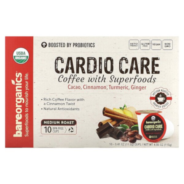 Cardio Care, Coffee with Superfoods, Medium Roast, 10 Cups, 0.41 oz (11.5 g) Each BareOrganics