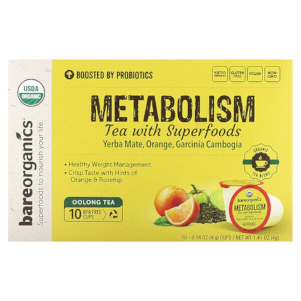 Metabolism, Tea with Superfoods, Oolong Tea, 10 Cups, 0.14 oz (4 g) Each BareOrganics