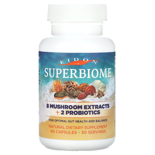Superbiome, 8 экстрактов грибов + 2 пробиотика, 60 капсул Eidon Ionic Minerals