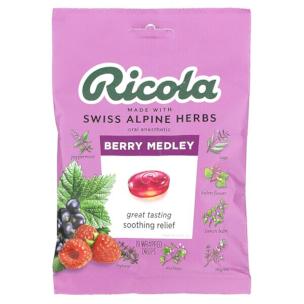 Пероральный анестетик, Berry Medley, 19 капель в упаковке Ricola
