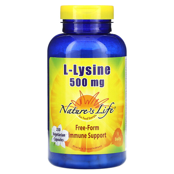 L-лизин, 500 мг, 250 вегетарианских капсул Nature's Life