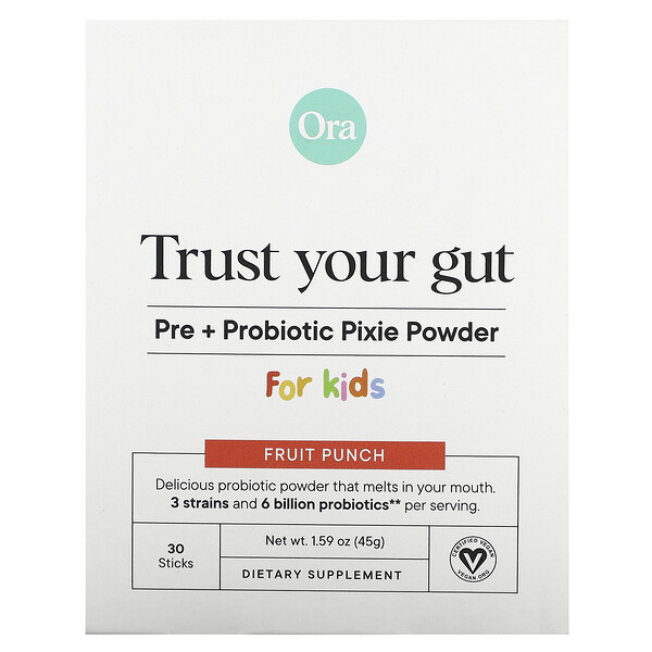 Trust Your Gut, Пре+пробиотический порошок Pixie, для детей, фруктовый пунш, 6 миллиардов, 30 палочек, по 0,05 унции (1,5 г) каждая ORA