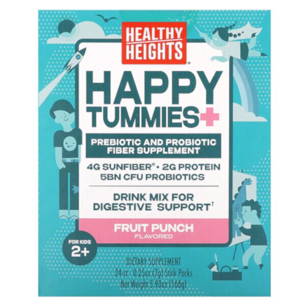 Happy Tummies+, Фруктовый пунш для детей от 2 лет, 24 пакетика-стиков, по 0,25 унции (7 г) каждый Healthy Heights