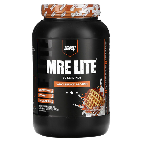 MRE Lite, Цельнопищевой белок, вафли и сироп, 1,92 фунта (870 г) Redcon1