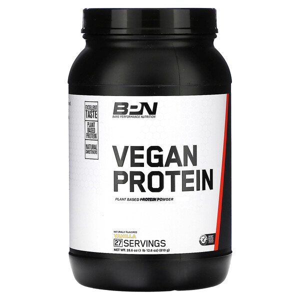 Vegan Protein, Протеиновый порошок растительного происхождения, ваниль, 1 фунт (810 г) Bare Performance Nutrition