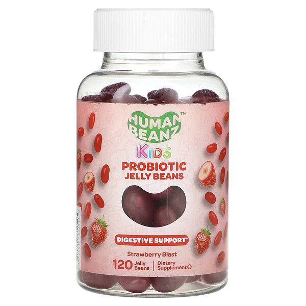 Kids, Желейные бобы с пробиотиками, Strawberry Blast, 120 жевательных конфет Human Beanz