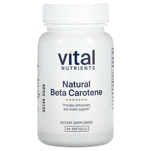 Натуральный бета-каротин, 90 мягких таблеток Vital Nutrients