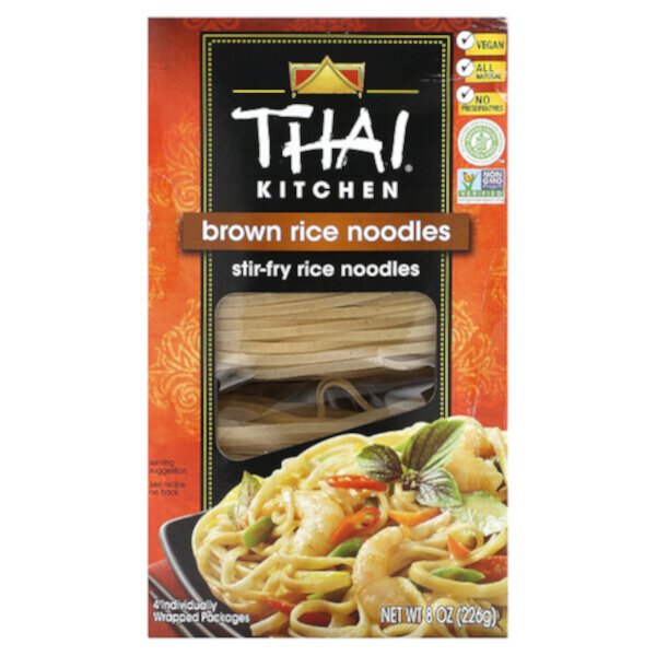 Brown Rice Noodles, 4 Individually Wrapped Packages, 2 oz (56 g) Each Thai Kitchen