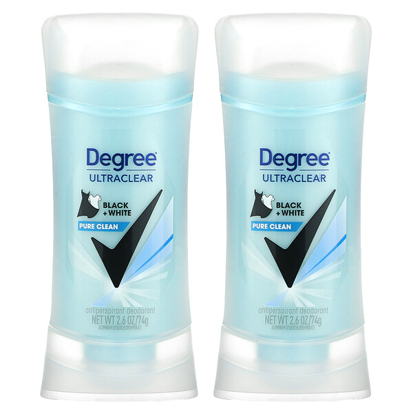 UltraClear, Black & White, дезодорант-антиперспирант, 2 упаковки по 2,6 унции (74 г) каждая Degree