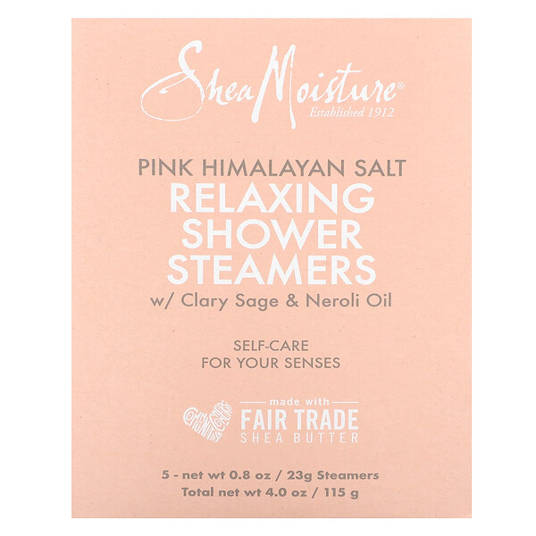 Розовая гималайская соль, Расслабляющие пароварки для душа с маслом мускатного шалфея и нероли, 5 насадок по 0,8 унции (23 г) каждая SheaMoisture