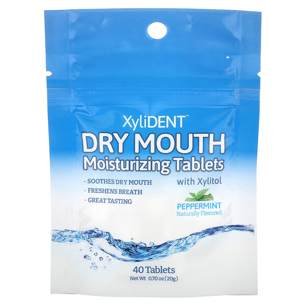 Dry Mouth Moisturizing Tablets with Xylitol, Peppermint , 40 Tablets, 0.70 oz (20 g) XyliDENT
