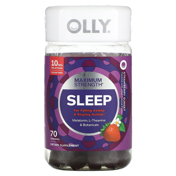 Sleep Gummies (Жевательные конфеты), Maximum Strength, Sugar Free, Strawberry Sunset, 5 mg, 70 Gummies OLLY